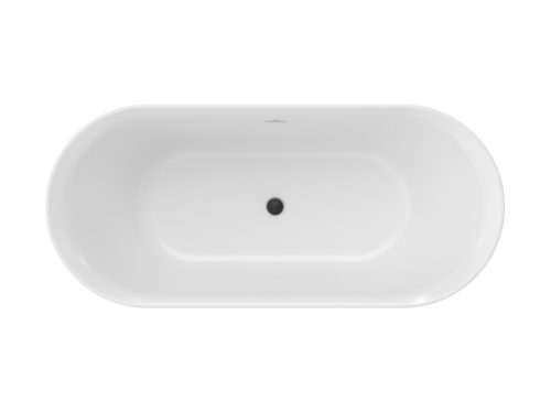 Ypsilon 180x80, akrilkád, Deepsea Blue/fehér, szabadonálló, fehér/fekete/króm lefolyó