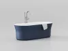 Ypsilon 180x80, akrilkád, Deepsea Blue/fehér, szabadonálló, fehér/fekete/króm lefolyó
