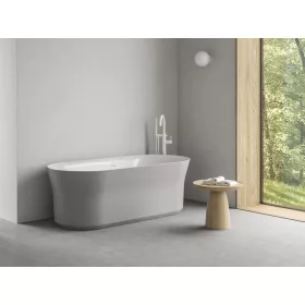   Ypsilon 180x80, akrilkád, Smoke Grey/fehér, szabadonálló, fehér/fekete/króm lefolyó