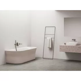   Ypsilon Wall 178x86, akrilkád, Alabaster Pink/fehér, szabadonálló, fehér/fekete/króm lefolyó