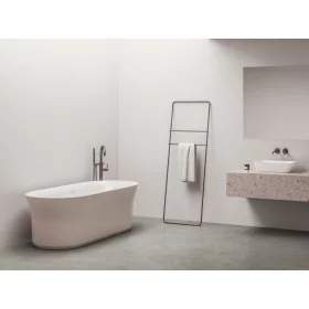   Ypsilon 180x80, akrilkád, Alabaster Pink/fehér, szabadonálló, fehér/fekete/króm lefolyó