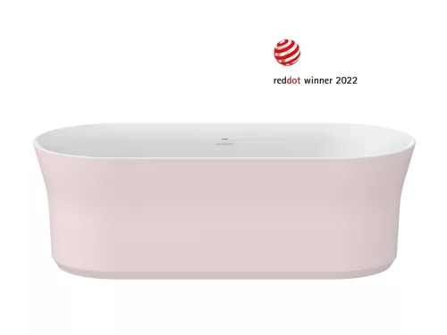 Ypsilon 180x80, akrilkád, Alabaster Pink/fehér, szabadonálló, fehér/fekete/króm lefolyó