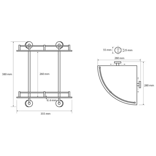 Sapho Omega Economy saroküvegpolc,dupla 28x28x38cm (XR604)