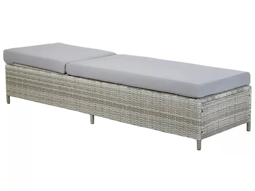 Napozóágy gurítható rattan, párnával szürke