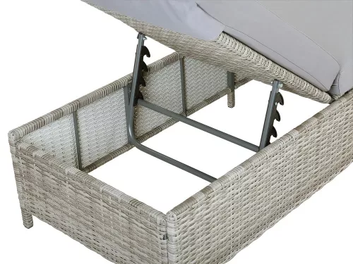 Napozóágy gurítható rattan, párnával szürke